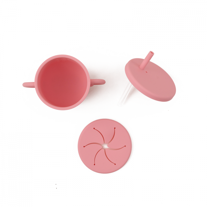 Cana anti-varsare din silicon, cu pai, 2 in 1, pentru gustari sau lichide, 150ml, Melvelo - Baby Pink [3]