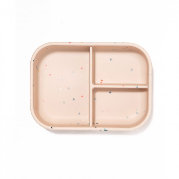 Caserola bento pentru pranz, 19 x 14 x 6.5 cm, din silicon alimentar, cu trei compartimente, pentru copii, Melvelo, Lunchbox - Beige [7]