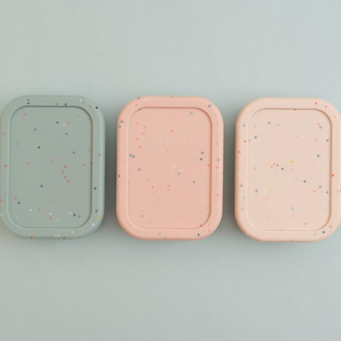 Caserola bento pentru pranz, 19 x 14 x 6.5 cm, din silicon alimentar, cu trei compartimente, pentru copii, Melvelo, Lunchbox - Beige [6]