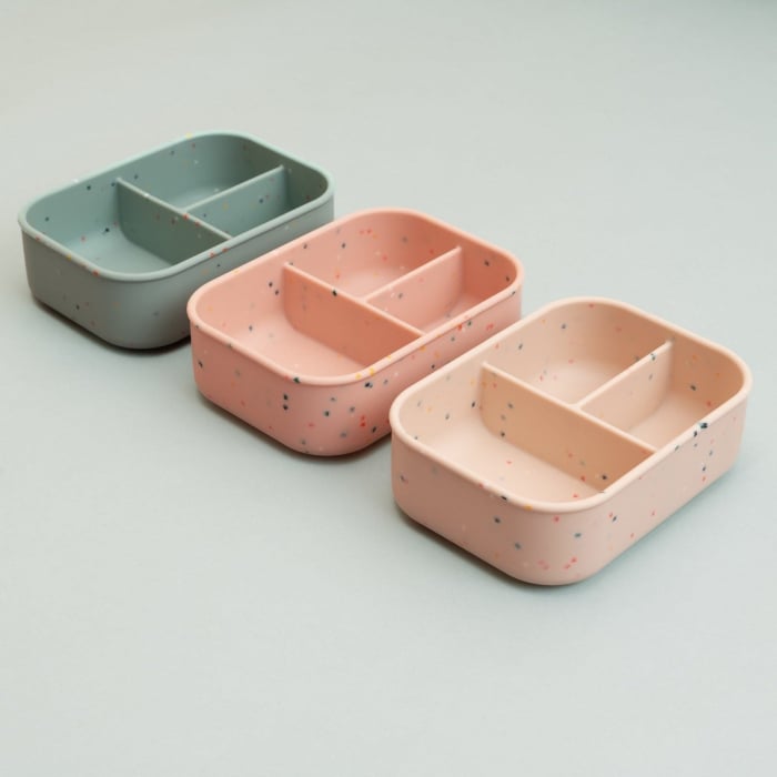 Caserola bento pentru pranz, 19 x 14 x 6.5 cm, din silicon alimentar, cu trei compartimente, pentru copii, Melvelo, Lunchbox - Beige [3]