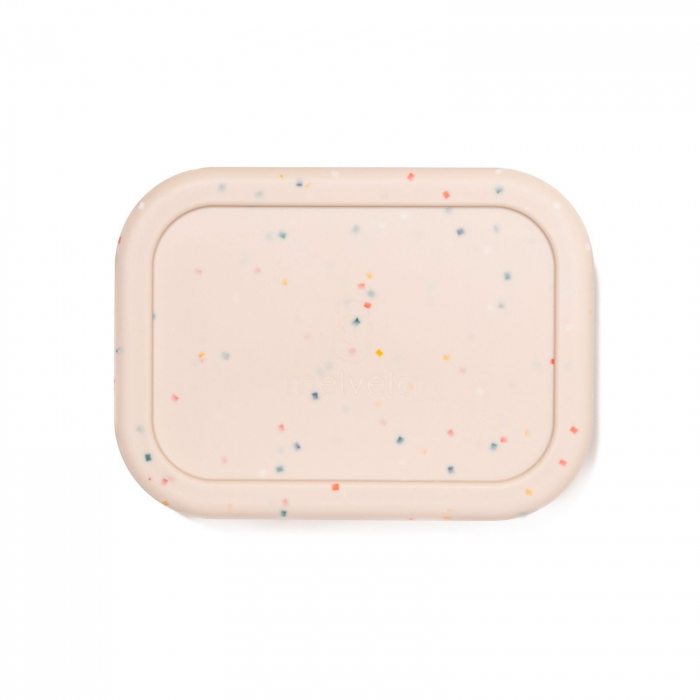 Caserola bento pentru pranz, 19 x 14 x 6.5 cm, din silicon alimentar, cu trei compartimente, pentru copii, Melvelo, Lunchbox - Beige [8]