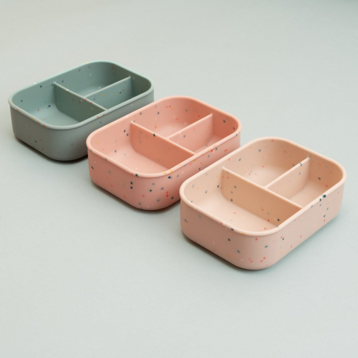 Caserola bento pentru pranz, 19 x 14 x 6.5 cm, din silicon alimentar, cu trei compartimente, pentru copii, Melvelo, Lunchbox - Green [3]