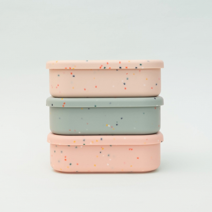 Caserola bento pentru pranz, 19 x 14 x 6.5 cm, din silicon alimentar, cu trei compartimente, pentru copii, Melvelo, Lunchbox - Green [2]