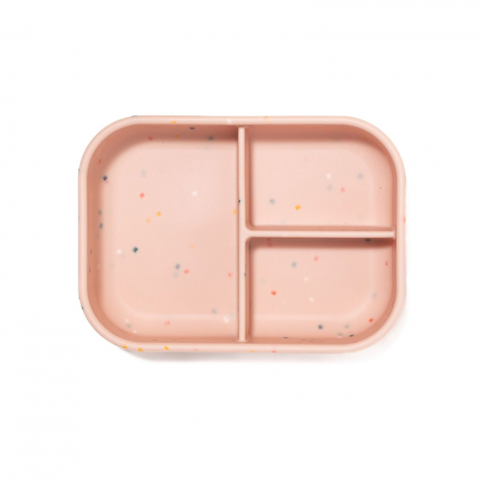 Caserola bento pentru pranz, 19 x 14 x 6.5 cm, din silicon alimentar, cu trei compartimente, pentru copii, Melvelo, Lunchbox -  Pink [8]