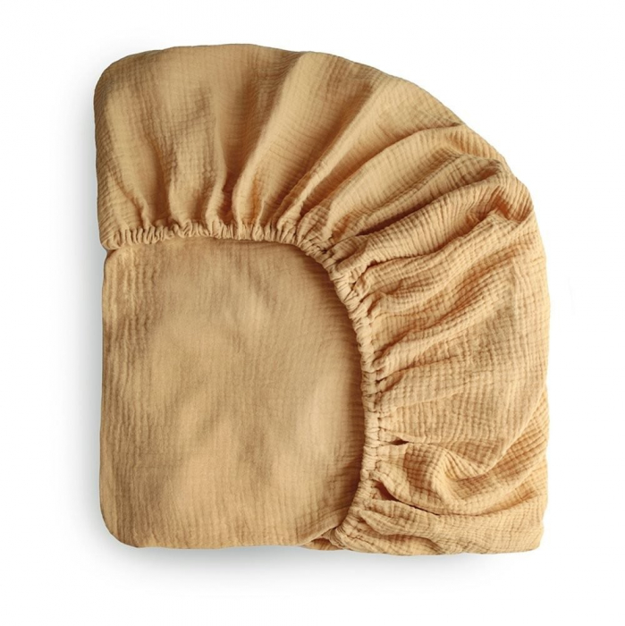 Cearceaf din bumbac cu elastic, pentru salteluta de patut 20 x 60 x 120, Mushie - Fall Yellow [2]