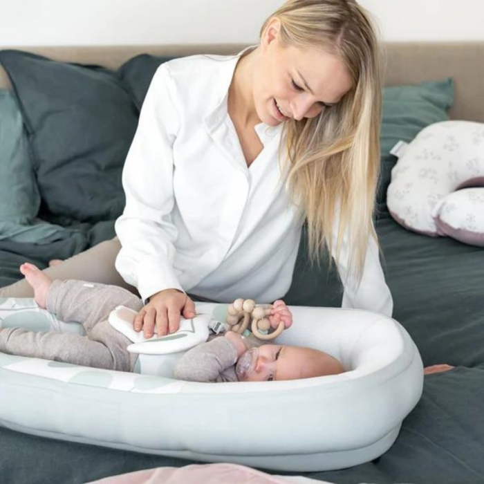 Doomoo - Baby Nest din bumbac organic Cocoon Leaves Aqua Green [2]