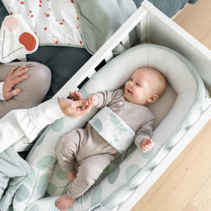 Doomoo - Baby Nest din bumbac organic Cocoon Leaves Aqua Green [3]