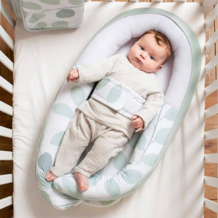 Doomoo - Baby Nest din bumbac organic Cocoon Leaves Aqua Green [6]