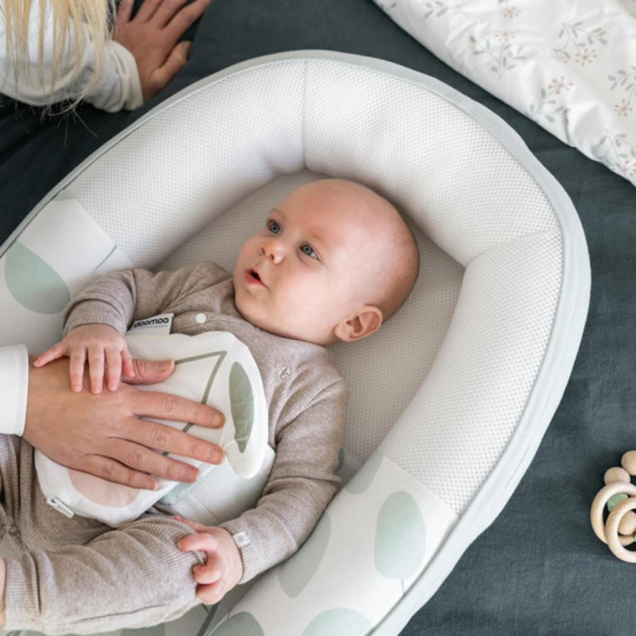Doomoo - Baby Nest din bumbac organic Cocoon Leaves Aqua Green [5]