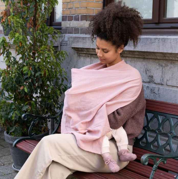 Doomoo - Esarfa pentru alaptat multifunctionala din bumbac organic Mom’n Play Pink [3]