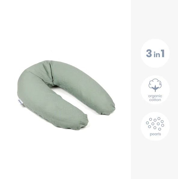 Doomoo - Perna mare 3 in 1 Comfy Big Tetra Green din bumbac organic: perna gravide, suport pentru hranire, suport pentru bebe [7]