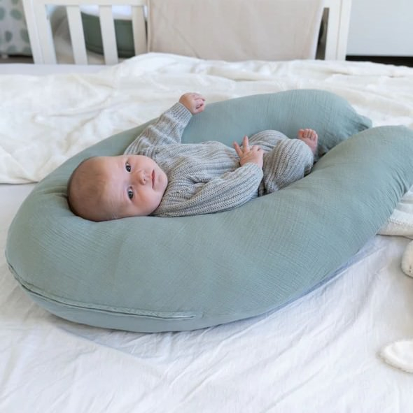 Doomoo - Perna mare 3 in 1 Comfy Big Tetra Green din bumbac organic: perna gravide, suport pentru hranire, suport pentru bebe [4]