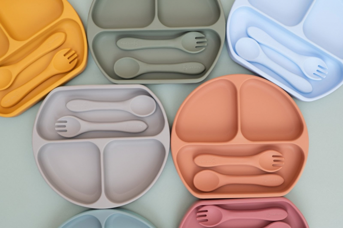 Farfurie diversificare divizata din silicon alimentar cu ventuza, anti-alunecare, Melvelo - Mustard [3]