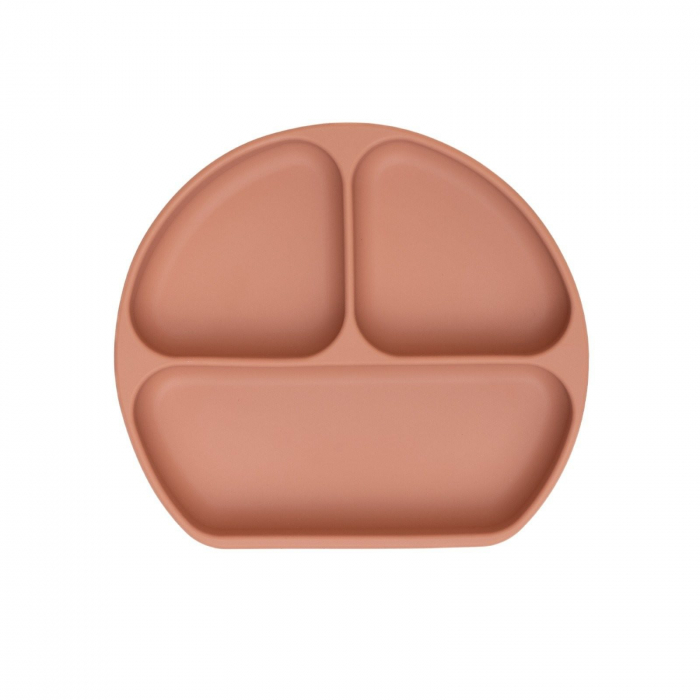 Farfurie diversificare divizata din silicon alimentar cu ventuza, anti-alunecare, Melvelo - Peach [2]