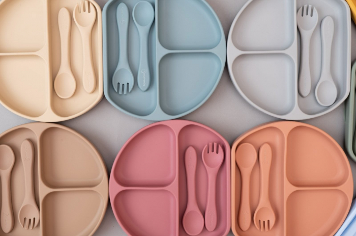 Farfurie diversificare divizata din silicon alimentar cu ventuza, anti-alunecare, Melvelo - Vanilla [4]
