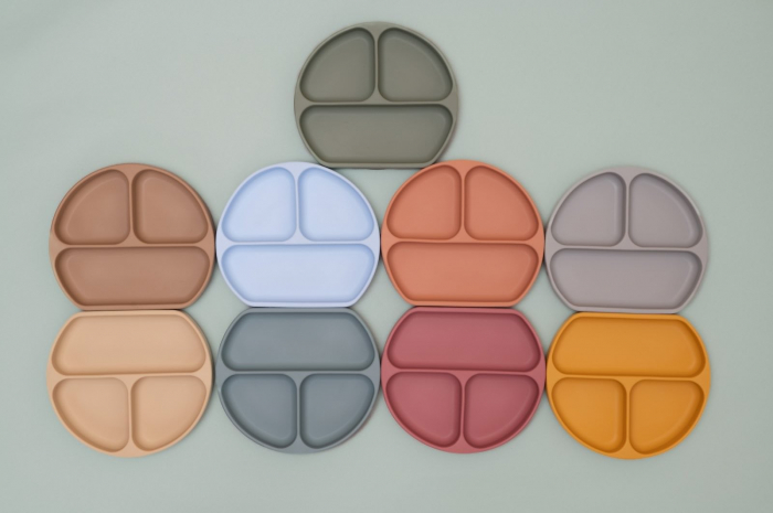 Farfurie diversificare divizata din silicon alimentar cu ventuza, anti-alunecare, Melvelo - Woodchuck [4]