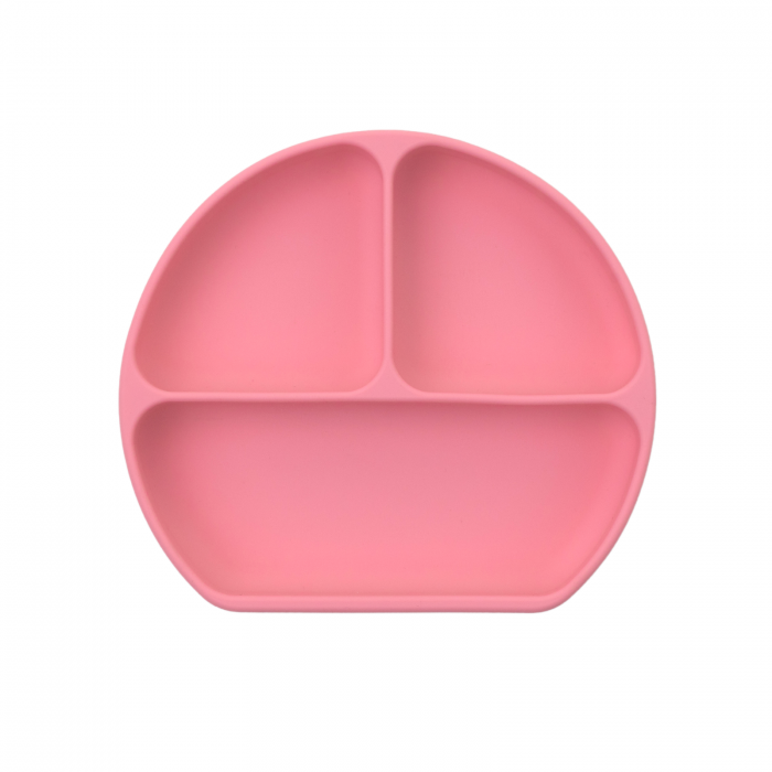 Farfurie diversificare divizata din silicon cu ventuza anti-alunecare – Baby Pink Melvelo