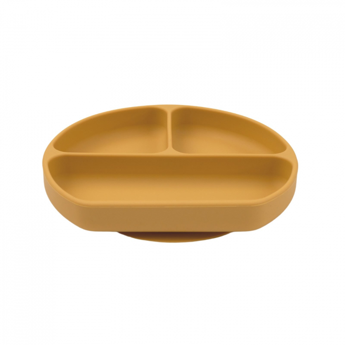 Farfurie diversificare divizata din silicon cu ventuza anti-alunecare - Mustard [2]