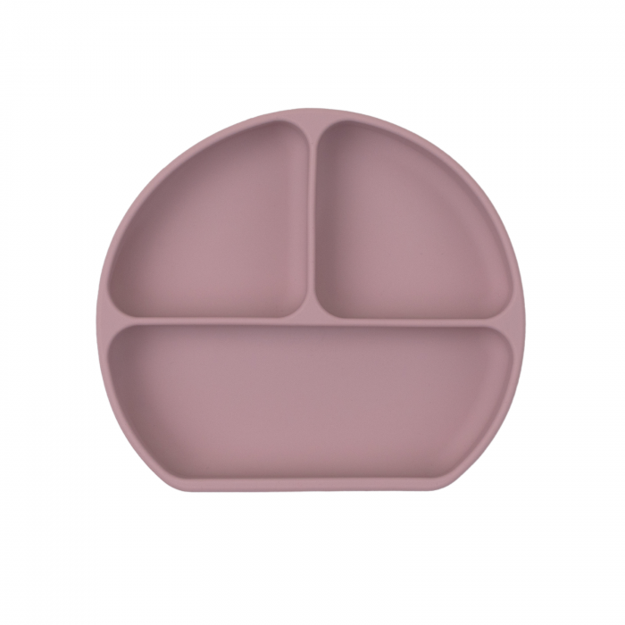 Pachet Bol rotund + Farfurie divizată + Cană anti-vărsare + Bavetă din silicon, Melvelo - Pink Plum [1]