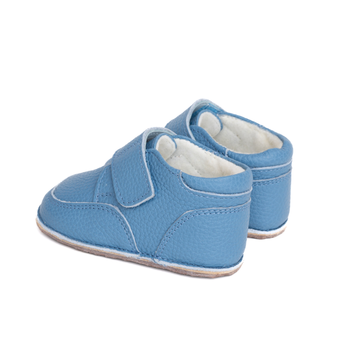 Ghetute Barefoot Copii din Piele Naturala cu Captuseala Textila – Primii Pasi, Talpa Flexibila Cauciuc, Toamna-Primavara | Melvelo - Baby Blue [3]