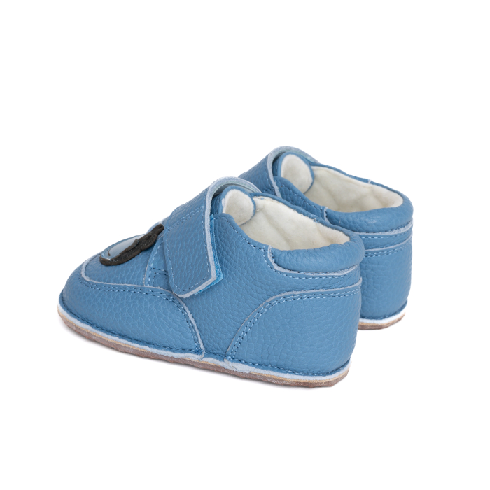 Ghetute Barefoot Copii din Piele Naturala cu Captuseala Textila – Primii Pasi, Talpa Flexibila Cauciuc, Toamna-Primavara | Melvelo - Baby Blue / Bear [3]