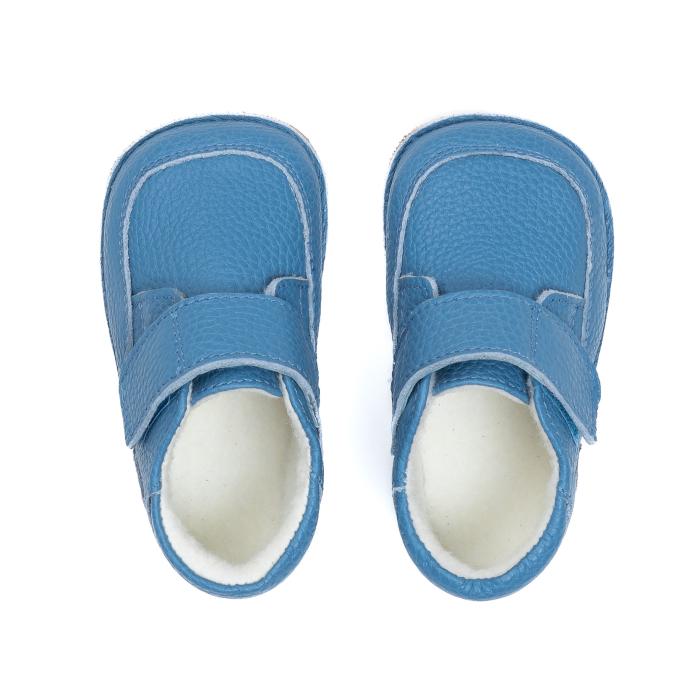 Ghetute Barefoot Copii din Piele Naturala cu Captuseala Textila – Primii Pasi, Talpa Flexibila Cauciuc, Toamna-Primavara | Melvelo - Baby Blue [2]