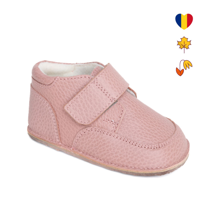 Ghetute Barefoot Copii din Piele Naturala cu Captuseala Textila – Primii Pasi, Talpa Flexibila Cauciuc, Toamna-Primavara | Melvelo - [1]