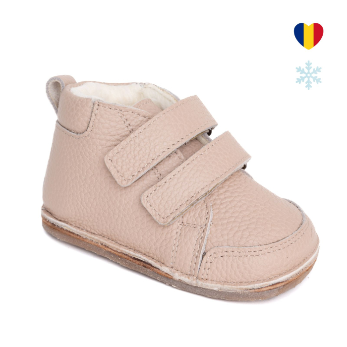 ​​​​​​​Ghetute Barefoot Copii din Piele Naturala Imblanite – Primii Pasi, Talpa Flexibila Cauciuc, Iarna|Melvelo - Blush [1]