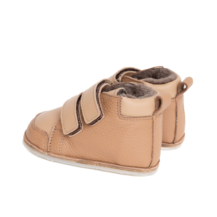​​​​​​​Ghetute Barefoot Copii din Piele Naturala Imblanite – Primii Pasi, Talpa Flexibila Cauciuc, Iarna | Melvelo - Caramel Beige [3]
