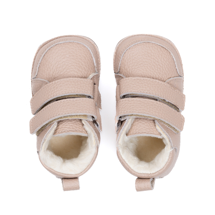 ​​​​​​​Ghetute Barefoot Copii din Piele Naturala Imblanite – Primii Pasi, Talpa Flexibila Cauciuc, Iarna|Melvelo - Blush [2]