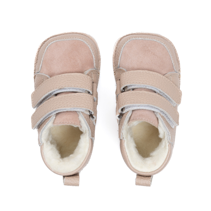 ​​​​​​​Ghetute Barefoot Copii din Piele Naturala Imblanite – Primii Pasi, Talpa Flexibila Cauciuc, Iarna | Melvelo - Blush Rose [2]