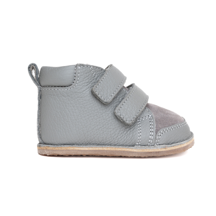 ​​​​​​​Ghetute Barefoot Copii din Piele Naturala Imblanite – Primii Pasi, Talpa Flexibila Cauciuc, Iarna | Melvelo - Stone Grey [5]
