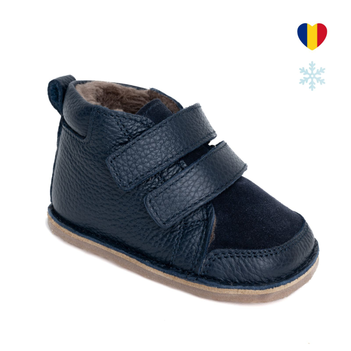 ​​​​​​​Ghetute Barefoot Copii din Piele Naturala Imblanite – Primii Pasi, Talpa Flexibila Cauciuc, Iarna | Melvelo - Navy Blue [1]