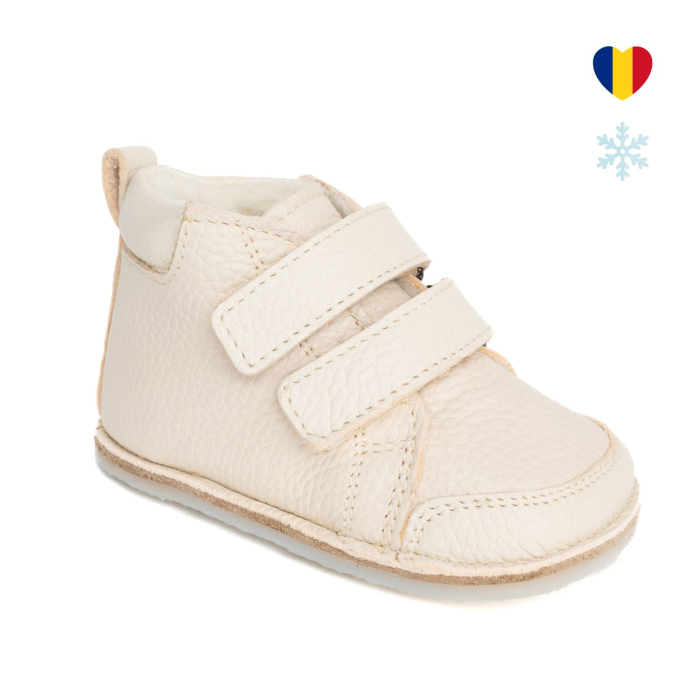 ​​​​​​​Ghetute Barefoot Copii din Piele Naturala Imblanite – Primii Pasi, Talpa Flexibila Cauciuc, Iarna | Melvelo - Crem [1]