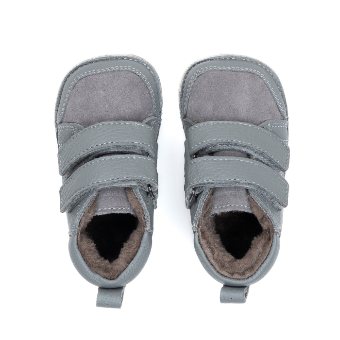 ​​​​​​​Ghetute Barefoot Copii din Piele Naturala Imblanite – Primii Pasi, Talpa Flexibila Cauciuc, Iarna | Melvelo - Stone Grey [2]