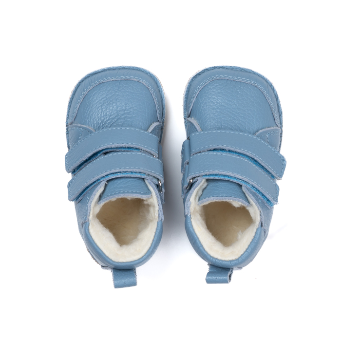 ​​​​​​​Ghetute Barefoot Copii din Piele Naturala Imblanite – Primii Pasi, Talpa Flexibila Cauciuc, Iarna | Melvelo - Baby Blue [2]