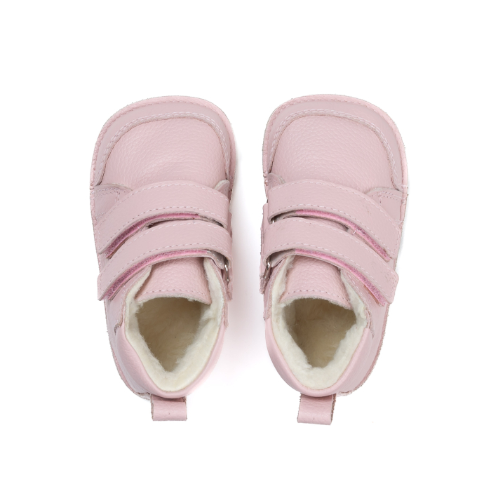 ​​​​​​​Ghetute Barefoot Copii din Piele Naturala Imblanite – Primii Pasi, Talpa Flexibila Cauciuc, Iarna | Melvelo - Baby Pink [2]