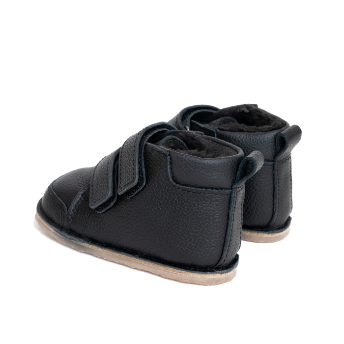​​​​​​​Ghetute Barefoot Copii din Piele Naturala Imblanite – Primii Pasi, Talpa Flexibila Cauciuc, Iarna | Melvelo - Black [3]