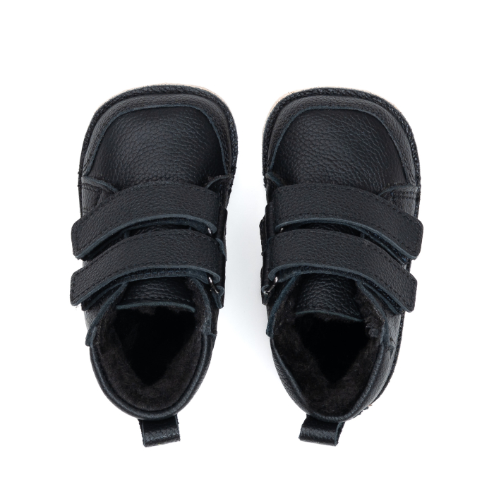 ​​​​​​​Ghetute Barefoot Copii din Piele Naturala Imblanite – Primii Pasi, Talpa Flexibila Cauciuc, Iarna | Melvelo - Black [2]