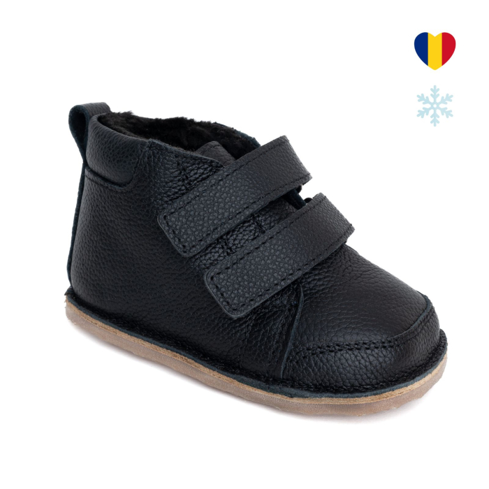 ​​​​​​​Ghetute Barefoot Copii din Piele Naturala Imblanite – Primii Pasi, Talpa Flexibila Cauciuc, Iarna | Melvelo - Black [1]