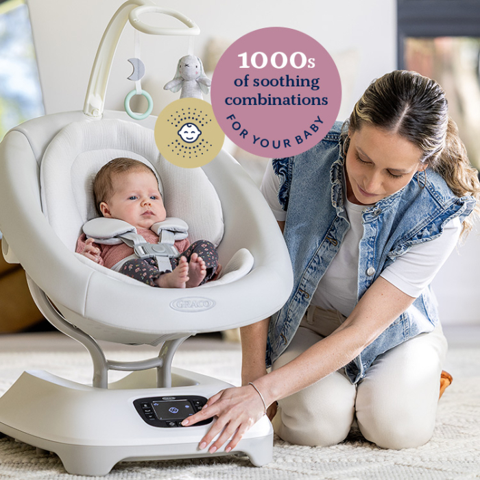 Graco - Leagan electric Eluma Sway cu tehnologie inteligenta de detectare a plansului, pentru bebelusi, alb Rori [9]