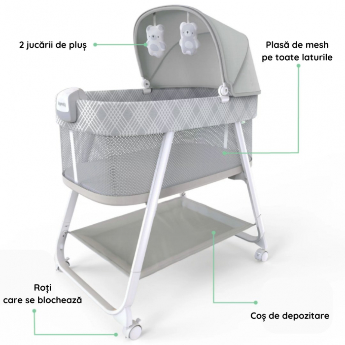 Ingenuity - Patut cu sunete linistitoare Lullanight, cu lumina de veghe si blocare la roti, Gem [2]
