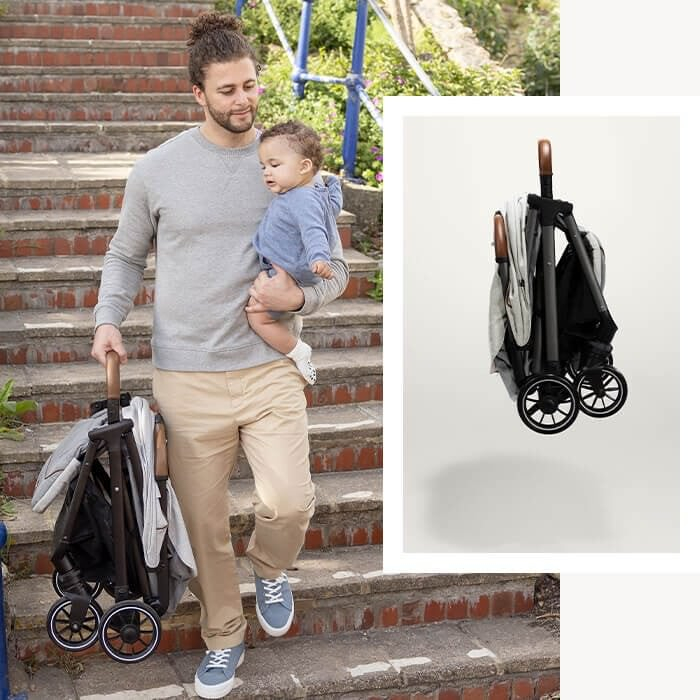 Joie - Carucior pentru copii ultracompact  3 in 1 Parcel Oyster / i-Snug Shale ( Carucior Parcel Oyster + Landou Ramble XL Oyster + Scoica auto i-Snug cu tetiera reglabila, nastere - 75 cm, Shale) [11]