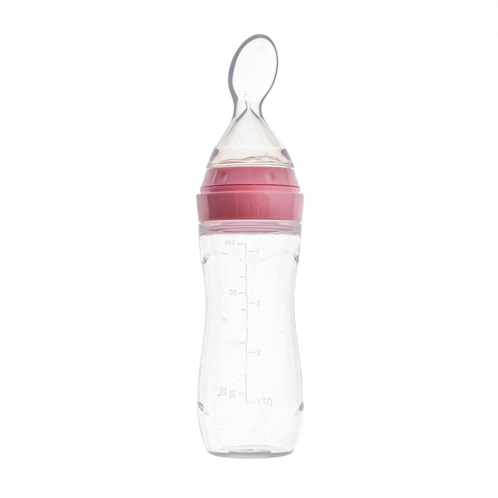 Lingurita cu rezervor din silicon moale pentru bebe, gradata, Melvelo - Pink [2]