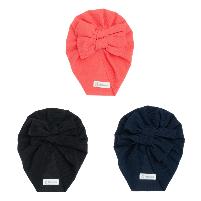 Pachet 3 turbane bebelusi cu doua funde, bumbac, Melvelo, Rice - Papaya, Deep Space, Black [1]
