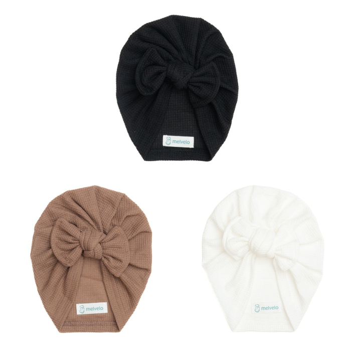 Pachet 3 turbane bebelusi, cu funda, bumbac, Melvelo, Waffle - Black, Brown, White [1]