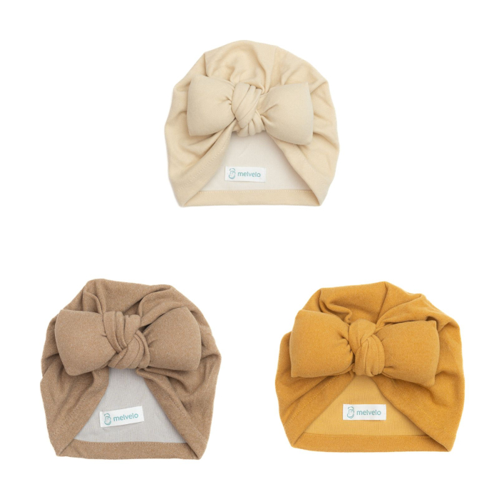 Pachet 3 turbane bebelusi cu funda, casmir, Melvelo, Soft - Cream, Dark Oak, Mustard [1]