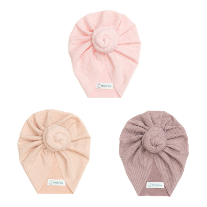 Pachet 3 turbane bebelusi Donut, bumbac, Melvelo, Rope - Pink, Pink Cream, Dusky Lilac [1]
