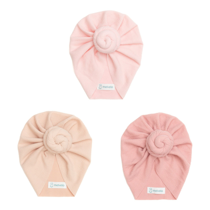 Pachet 3 turbane bebelusi Donut, bumbac, Melvelo, Rope - Pink, Pink Cream, Peach [1]