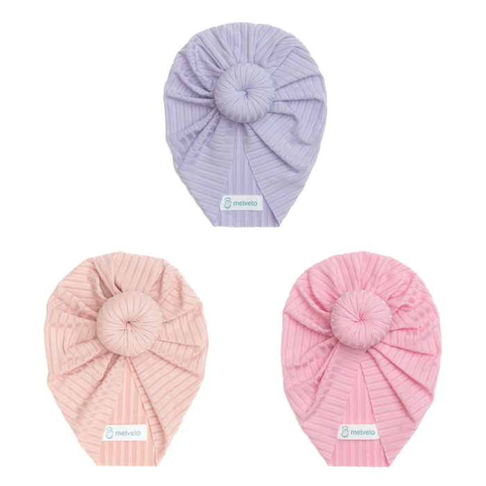 Pachet 3 turbane bebelusi Donut, poliester, Melvelo Stripe - Lavender, Peach, Baby Pink [1]